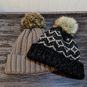 Women's Winter Fashion Hats with Pom Pom Top (set of 2) Brown/Black